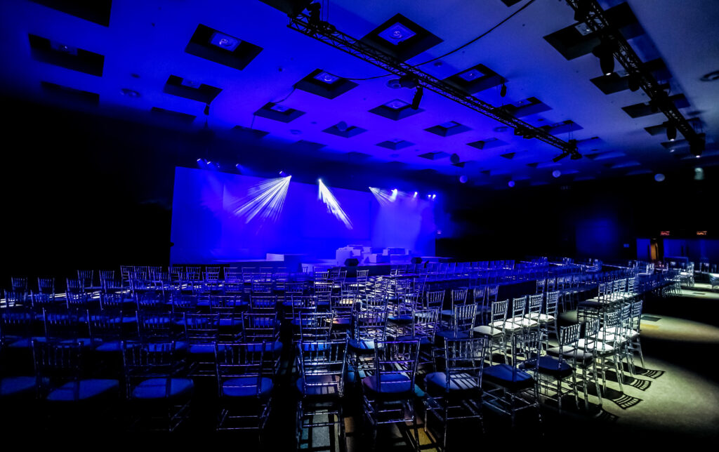 empty chairs in large conference hall for corporate convention or lecture